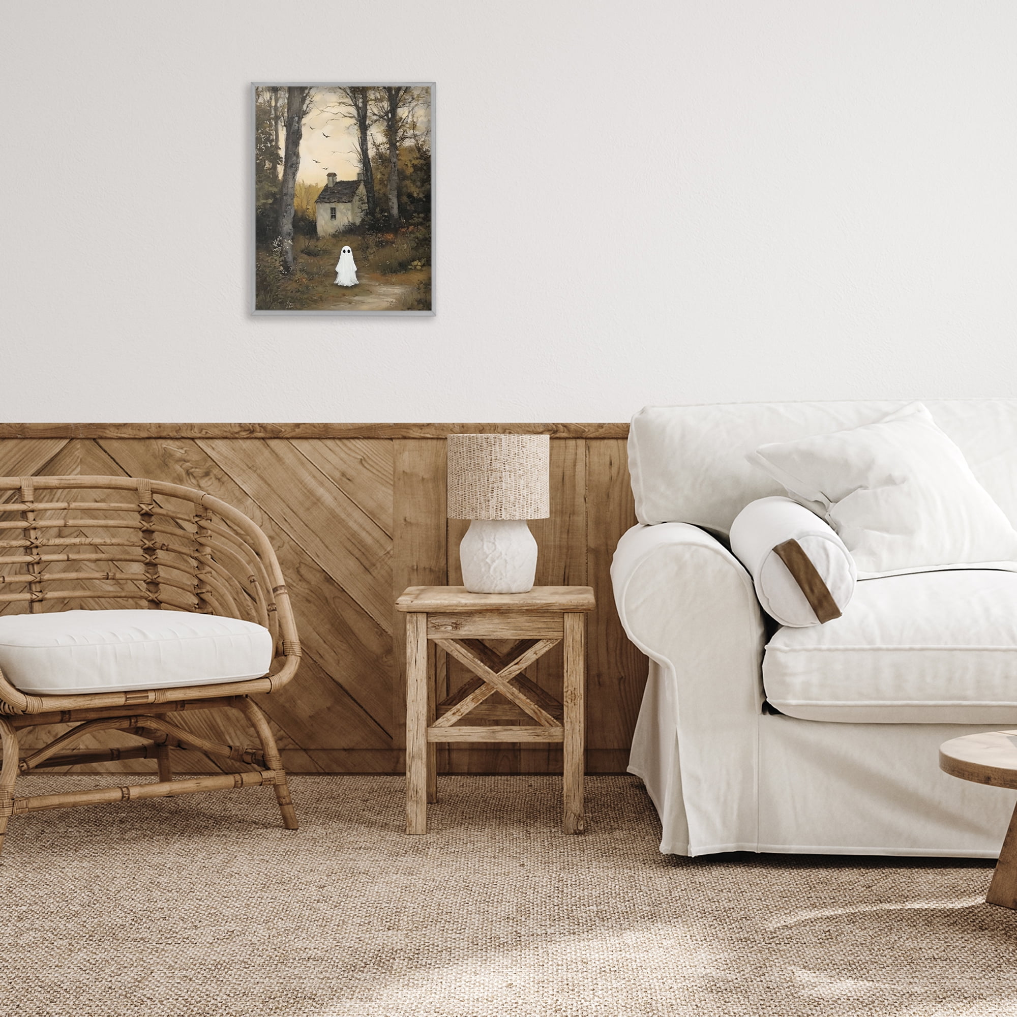 Little Ghost in Cottage Forest Gray Framed Giclee Art, design by Arlington Prints