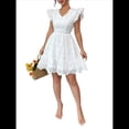 thumbnail image 3 of Vestido Corto Informal de Verano para Mujer, con Escote en V, Mangas con Volantes, Encaje, Ojales, , Corte A, Fluido S, 3 of 9