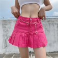 thumbnail image 2 of Women‘s Slim Ruffle Pleated Denim Skirts Y2K A-Line Short Jean Mini Skirts White L, 2 of 6
