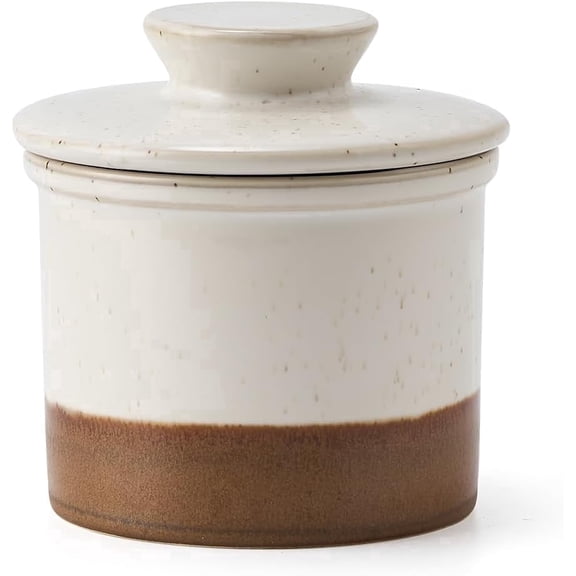 XELA Ceramic Butter Dish with Water Line, Beige