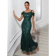 thumbnail image 3 of Dark Green Sequin Embellished Off-Shoulder Mermaid Evening Gown For Wedding Guest Prom Graduation, 3 of 6