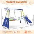 thumbnail image 2 of 5-in-1 Metal Swing Set for Backyard, Kids Outdoor Playground Playset with Slide, Saucer & Single Belt Swings, Basketball Hoop + Soccer Goal, Heavy Duty A-Frame for Ages 3–10, 2 of 8