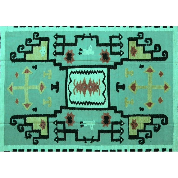 Ahgly Company Indoor Rectangle Abstract Turquoise Blue Modern Area Rugs, 5' x 8'