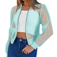 thumbnail image 2 of Women's Crop Mesh Sheer Bomber Jackets Lightweight Long Sleeve Zip Up Jacket Outwear, 2 of 6