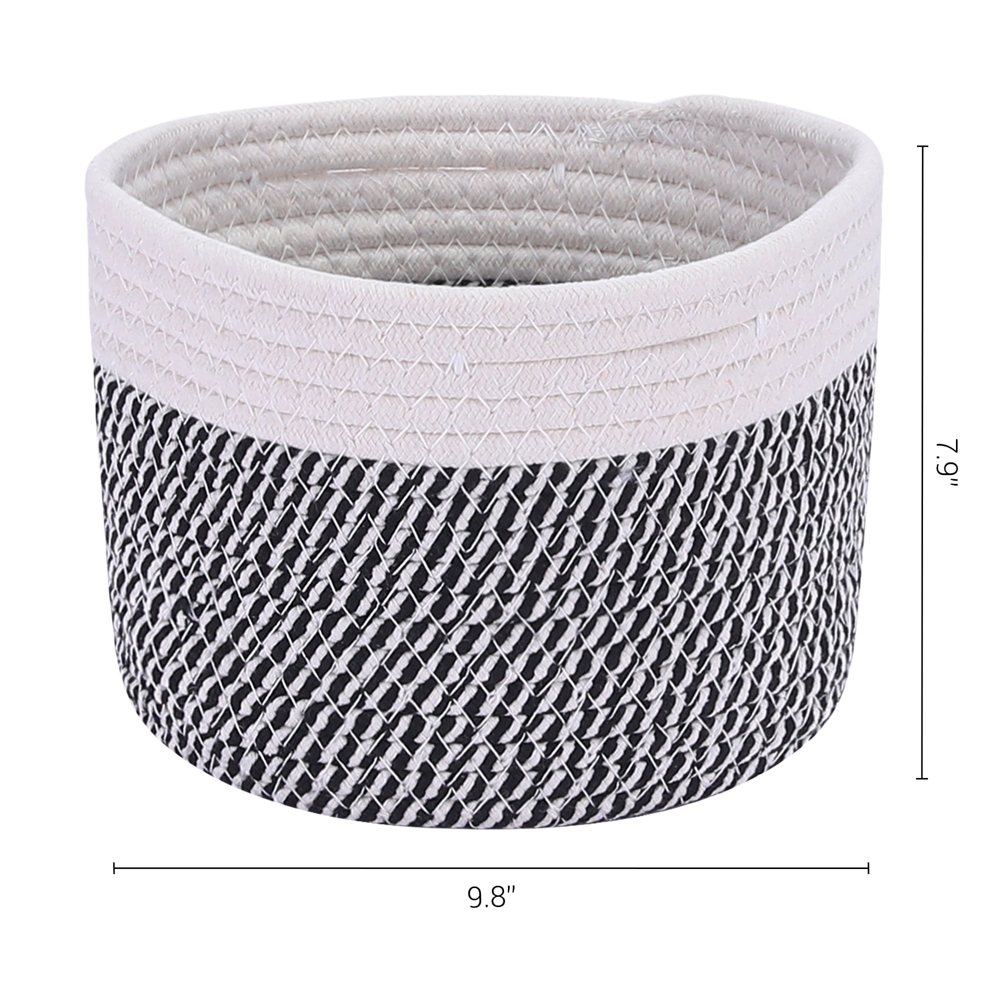 Unique Bargains Woven Storage Basket Bin with Handle for Clothes Home Decor White Black M
