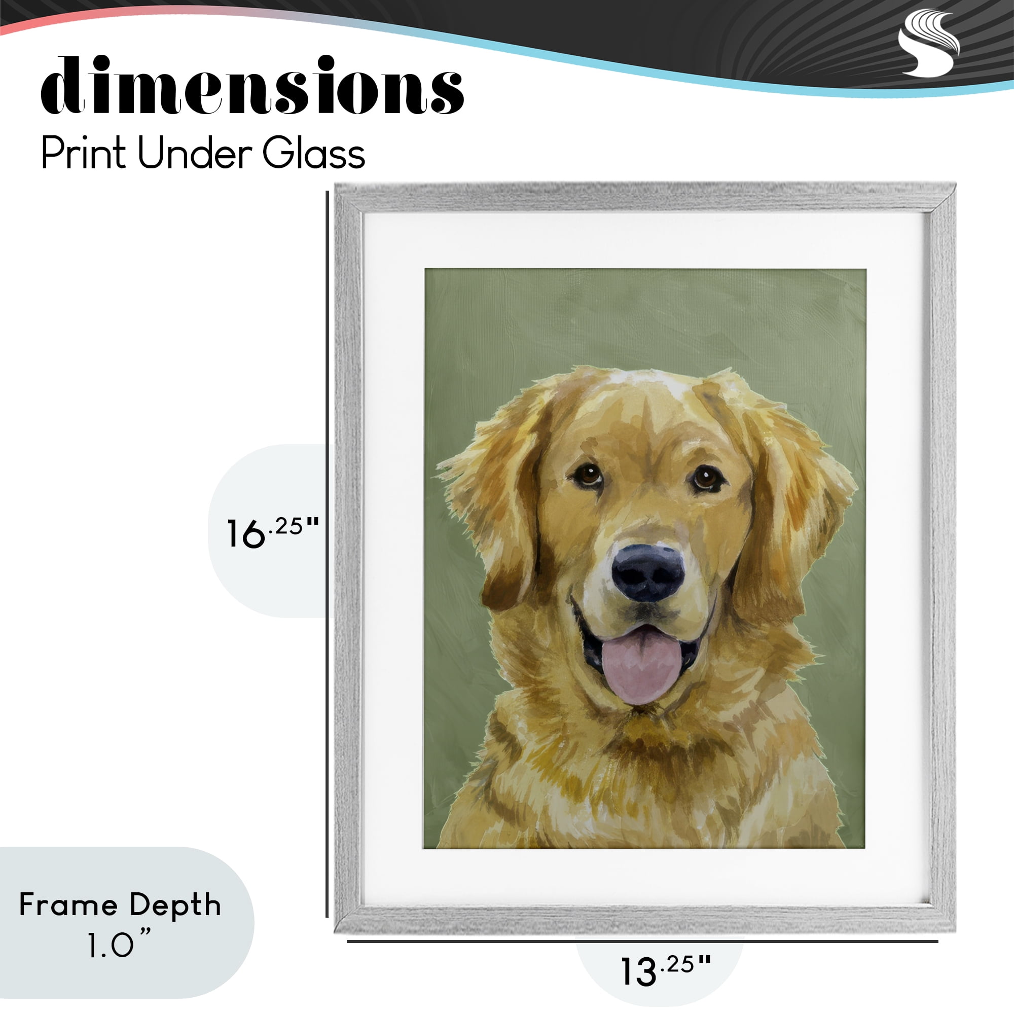 Stupell Industries Smiling Golden Retriever Portrait Gray Framed Print Under Glass, design by Lil' Rue