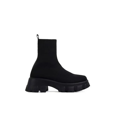 

GENILU Ladies Sock Ankle Boots Womens Knitted Chunky Cleated Sole Winter Chelsea Shoes