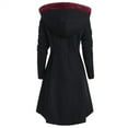 thumbnail image 5 of Women's Plus Size Hooded Coat, Asymmetrical Button Front Trench, Draped Hem Fleece Lined Jacket, Long Sleeve Winter Coat, Oversized Duster Black XXL, 5 of 6