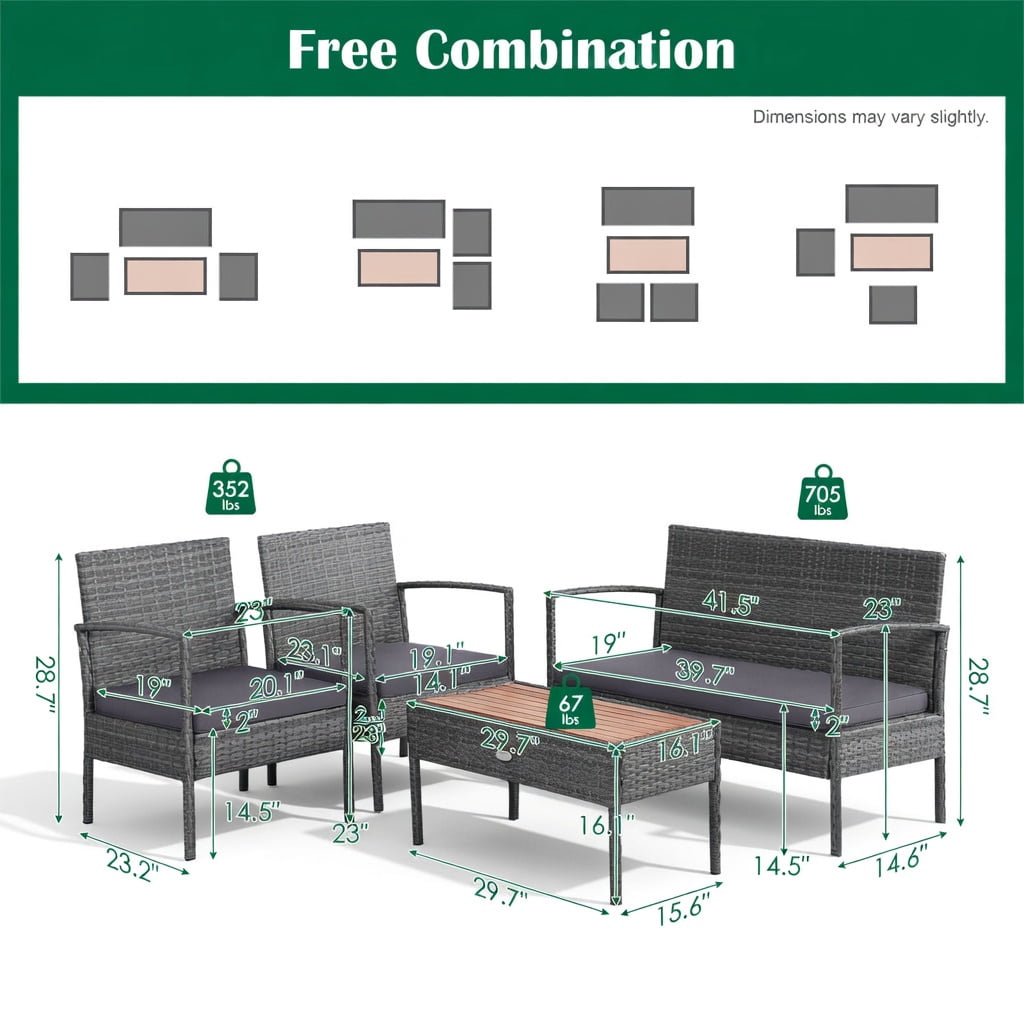 Hommoo 4-Piece Outdoor Patio Furniture Set, Steel Glider Loveseat, Tempered Glass Coffee Table + 2 Spring Rocking Dining Chairs for Backyard, Poolside & Garden, Brown