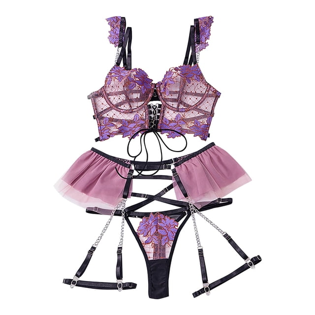 Gibobby Ropa interior mujer Body de Camisola Sexy con Cordones y Espalda Abierta con Panel de Malla para Mujer Lencería Sexy de San Valentín Body Encaje(Morado, G)