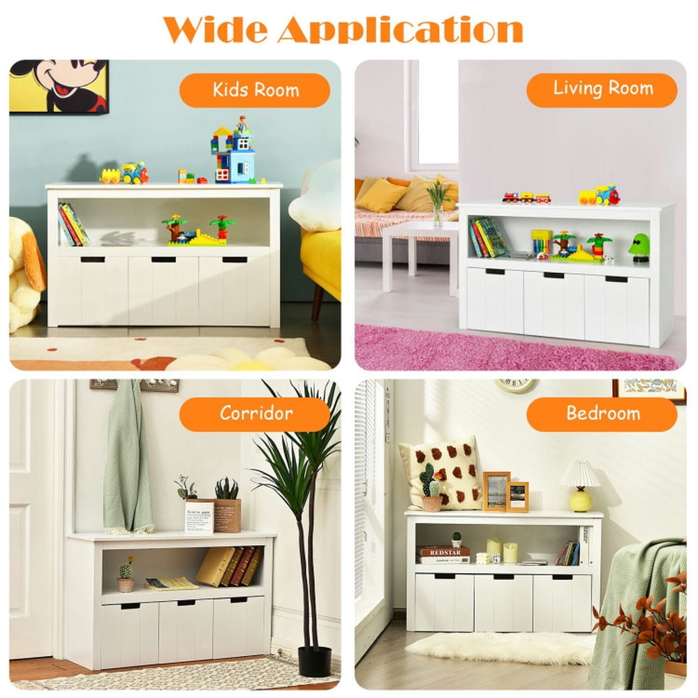Barara King Kids Storage Unit Bookshelf,Toy Storage Organizer,Kid Toy Storage Cabinet 3 Drawer Chest with Wheels Large Storage Cube Shelf