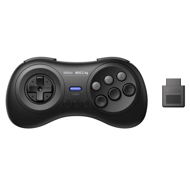 Graflsoa M30 Wireless Game Controller - 2.4G Retro Gamepad for Sega Genesis Mega Drive, Rechargeable Black Edition with Receiver and USB Cable Included
