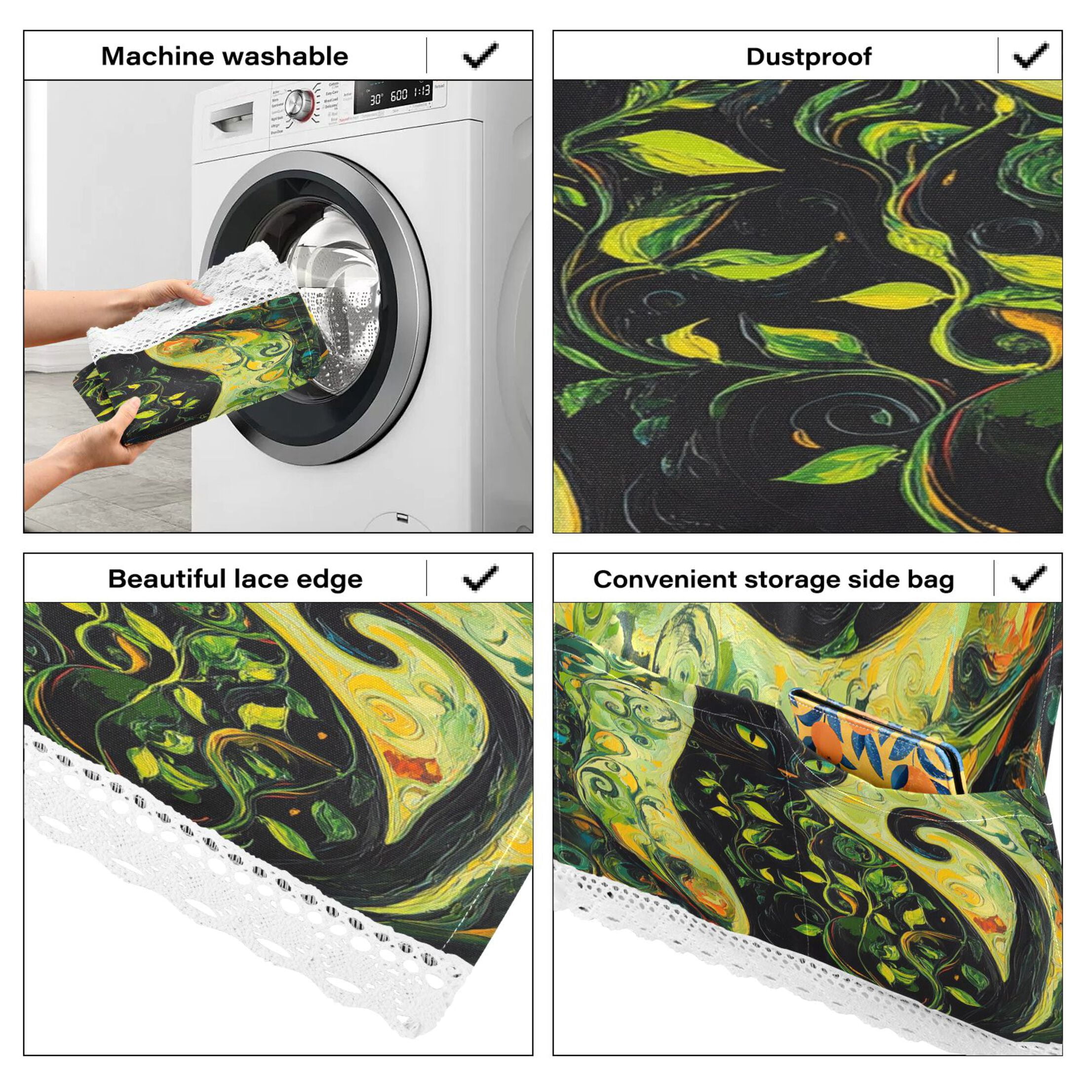 WOBOGO Black Cat with Vines Washing Machine Cloth Dryer Refrigerator Top Cover Protective Non-Slip Mat For Kitchen Laundry
