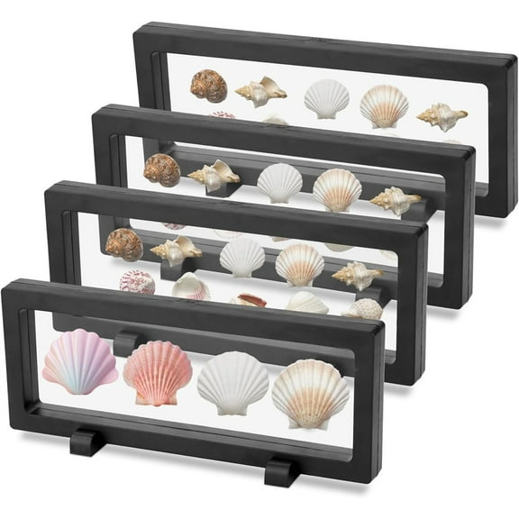 NOGIS 4 Pcs 3D Floating Display Case Coins Floating Display Stand Transparent PE Jewelry Storage Box Suspension Frame for Challenge AA Medallions Specimens Chip(9 x 3.5 x 0.8 Inch)