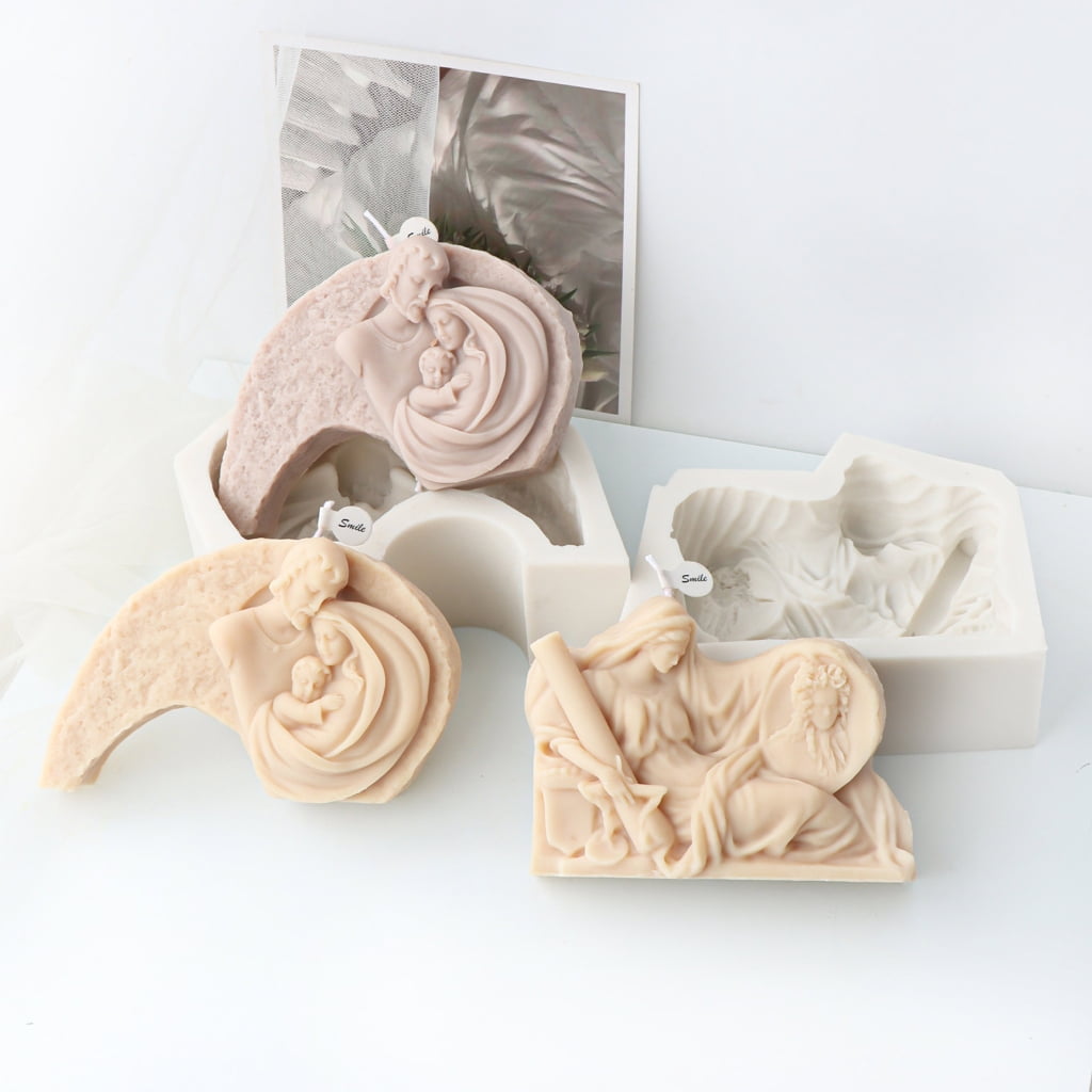 Catholic Family Silicone Candle Mold 3D Virgin Sculpture Plaster Resin Making Tools Handmade DIY Crafts Desktop Decor