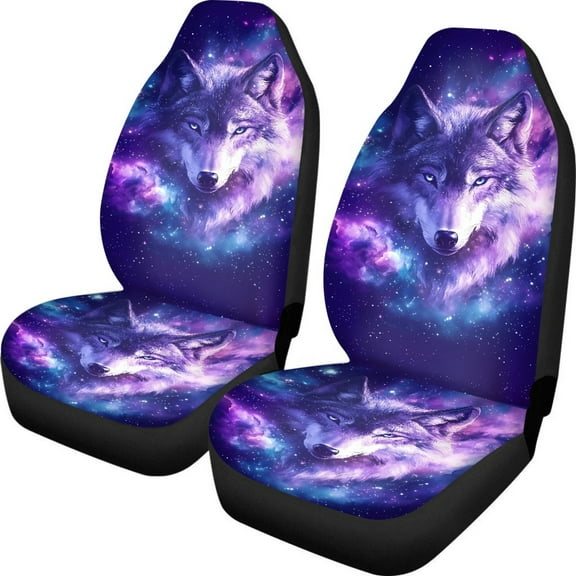 Kuiaobaty Car Seat Cover Front Seats Only, Breathable Auto Interior Accessories Decor, Wolf Galaxy Violet Universal Fit