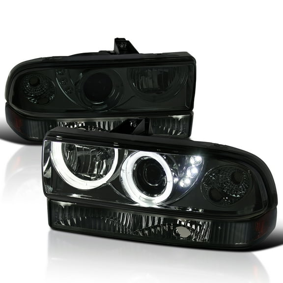 Spec-D Tuning Smoke Halo SMD LED Projector Headlights   Smoke Bumper Lights Compatible with 1998-2004 Chevy S10, Left   Right Pair Headlamps Assembly