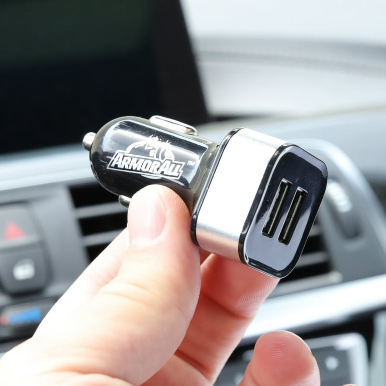 Armor All 2-Port Car Charger, Powers Up Two Devices Simultaneously,  Built-In LED Light, 2.1 Amp 