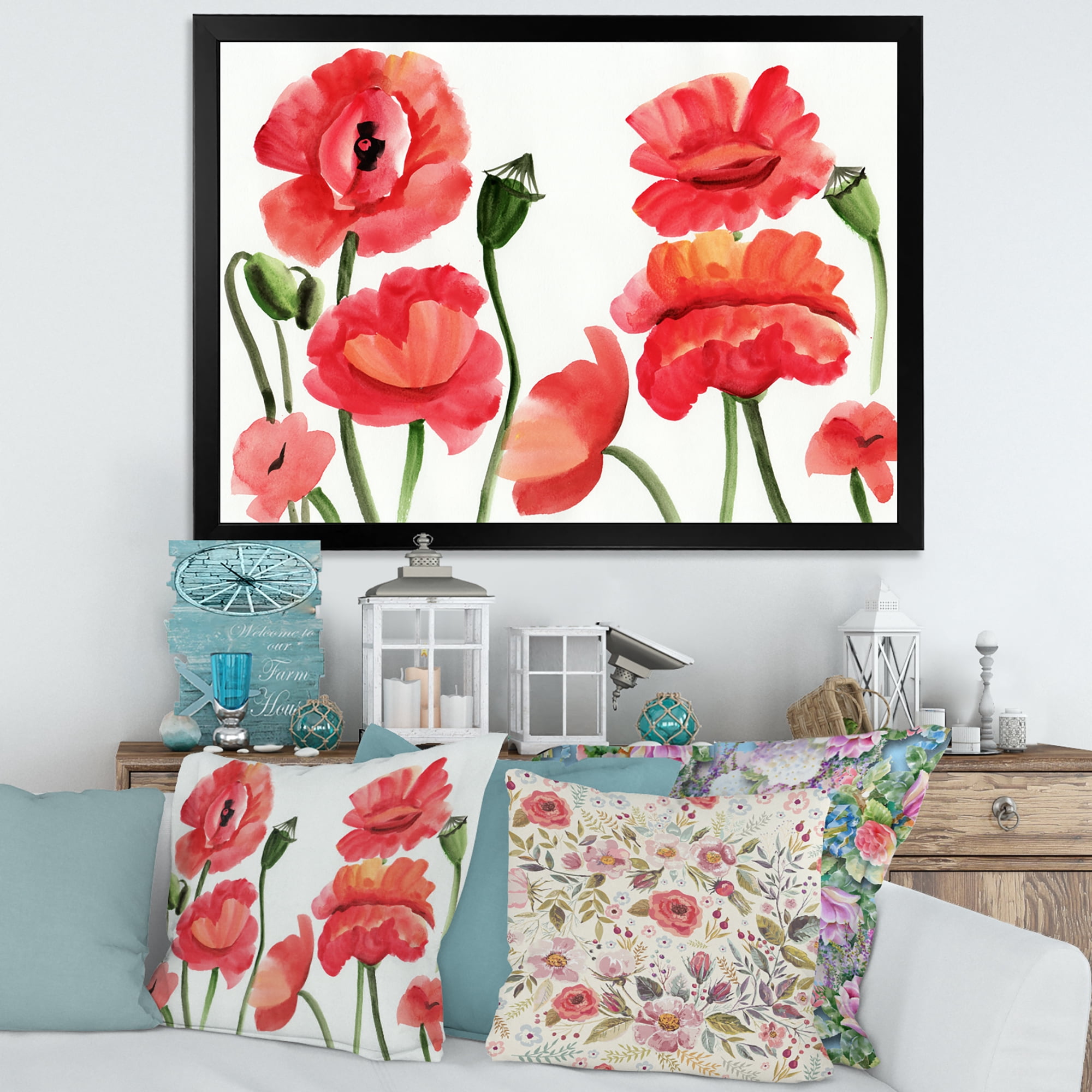 Designart 'Ancient Red Poppies I' Traditional Framed Art Print