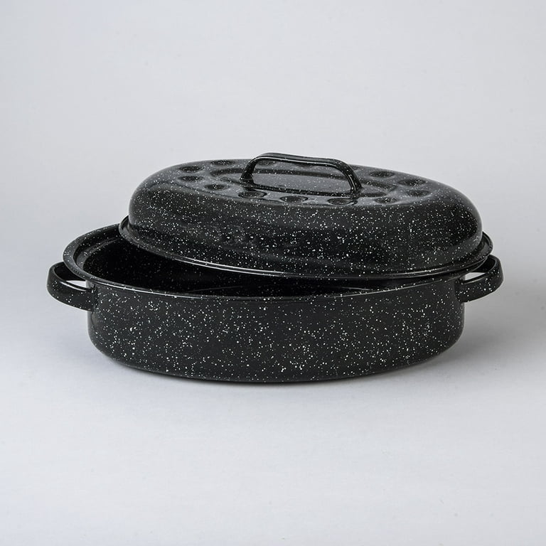 GraniteWare® Covered Roasting Pan, Black Enamelware, 13 In.