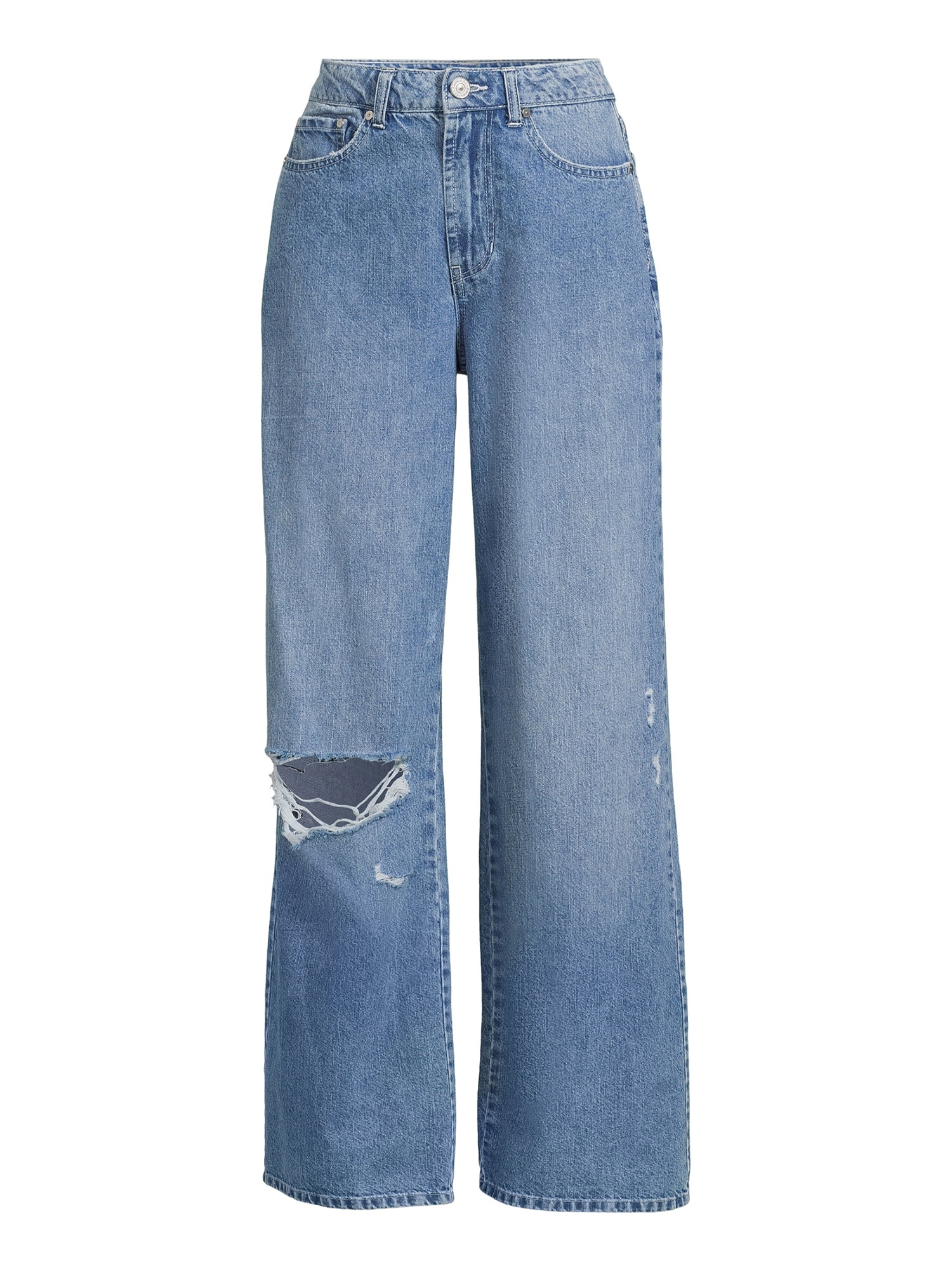 【YOURNUS】Skater Damage Wide Denim Indigo Rein Junior's Extra Long Skater Jeans - Walmart.com