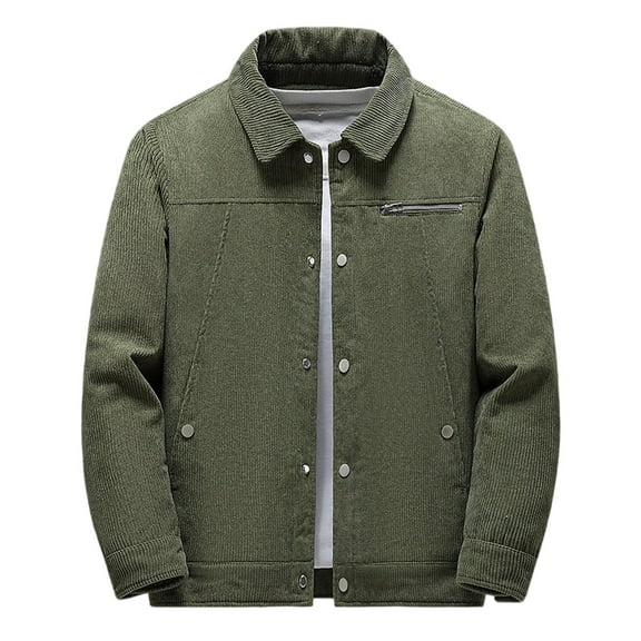 ZCFZJW Fashion Mens Sherpa Fleece Lined Corduroy Jackets Fall Winter Button up Long Sleeve Plush Thick Warm Cardigan Outwear Coat with Pockets Army Green XXXL