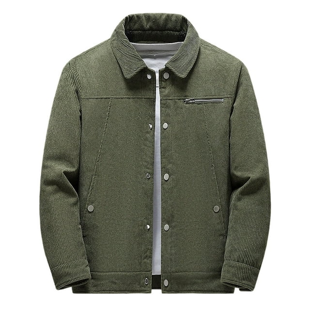 Lovzfmll Veste en Velours Côtelé Sherpa pour Homme avec Col Cranté et Boutons devant, Poids Lourd, Vert Armée, G