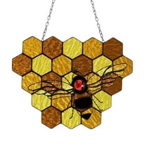 Bee Decor,Bee Honeycomb Hanging, Wall Hanging Suncatcher Stained Indoor Outdoor Hanging Art Ornament For Yard Garden Ornament, Nature And Bee Lovers