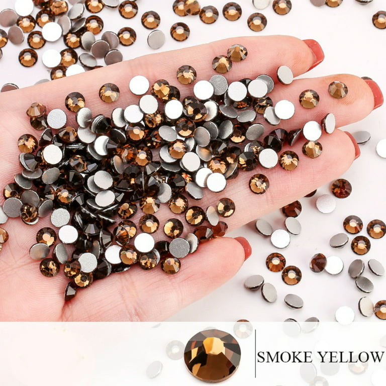 Feildoo 1440 Pieces Flat Crystal Rhinestone Glue Fixed Round Stones Glass  Nails Diamonds For Crafts Nails Clothes Shoes Bags Diy Art,Smoke Yellow 