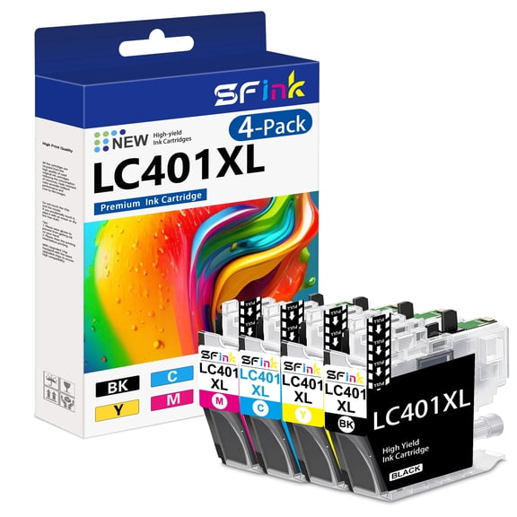 LC401XL LC401 Ink Cartridge 4 Pack Compatible for Brother LC401 XL LC 401XL Ink for MFC-J1010DW MFC-J1012DW MFC-J1170DW Printer ( Black Cyan Magenta Yellow )