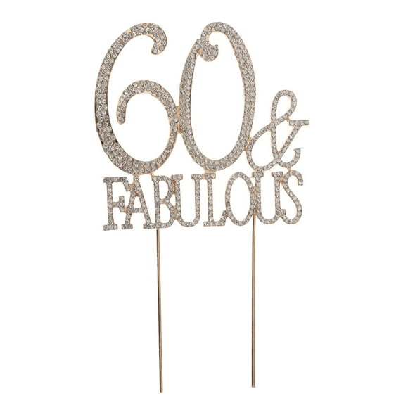 60 & Fabulous Cake Topper Glitter Aleación Rhinestone Fiesta de cumpleaños Cake Pick Alimentos Decoración Suministros (Oro)