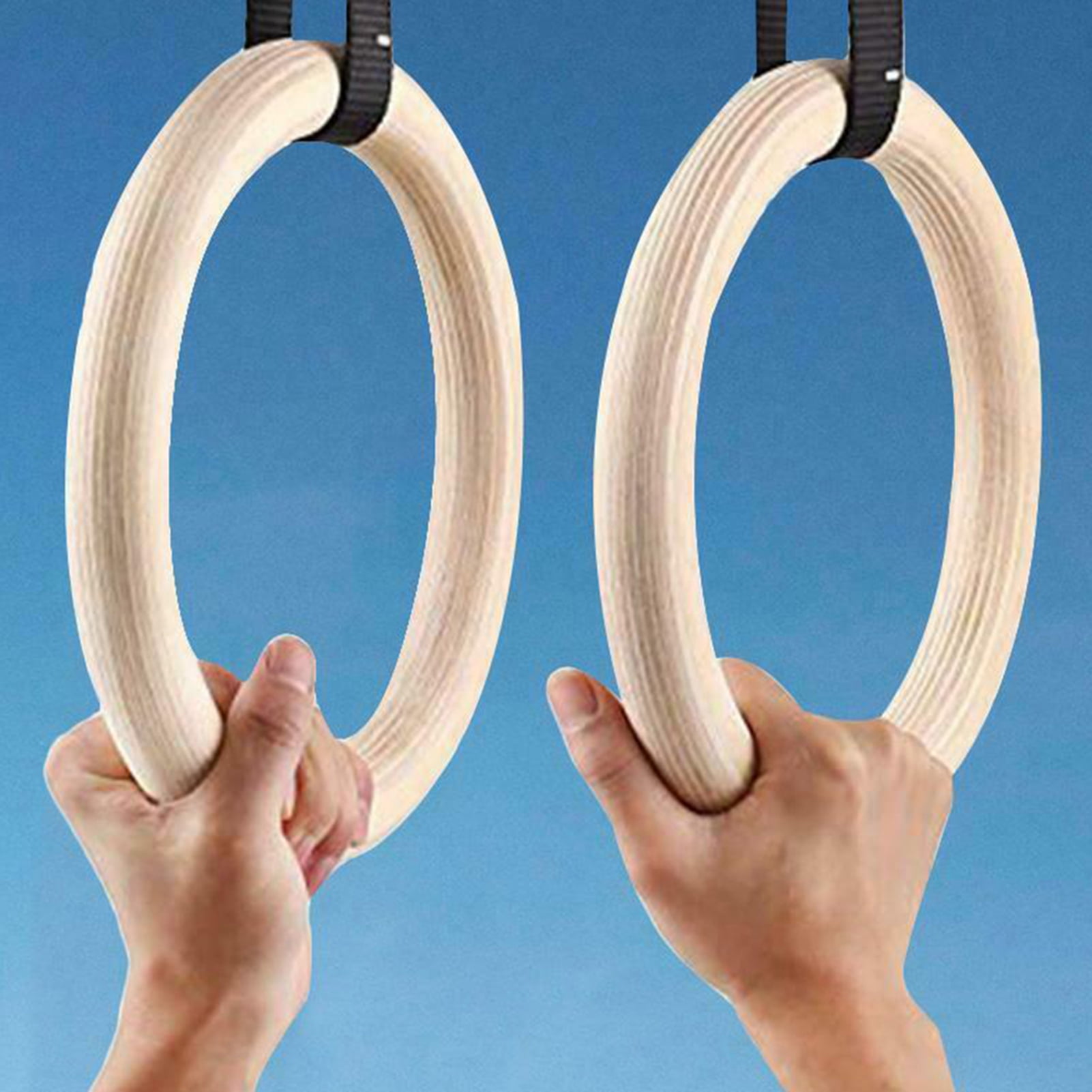 Home Gym Equipment 8” Titan Wooden Gymnastics Rings with Cam Buckle Straps 