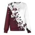 thumbnail image 5 of CLOISE Sweatshirts for Women Long Raglan Sleeve Pullover Tops Floral V Neck Shirts Fleece Loose Trendy Outdoor Fall Clothing with Pockets Wine XL, 5 of 5
