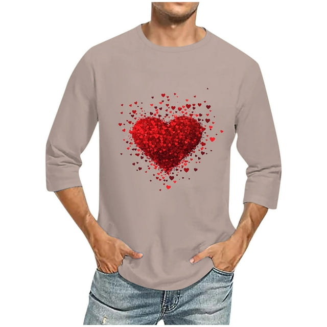 COM1950s Cadeaux de la Saint-Valentin des Années 1950, Cadeaux de la Saint-Valentin pour Hommes, Imprimé de la Saint-Valentin pour Hommes Col Rond Décontracté Mode Manches Courtes Blouses Chemises Col Rond, Shorts pour Hommes, T-Shirts à Manches Longues pour Hommes