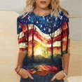 thumbnail image 1 of Fiudx Camisas de Mujer Moda Mujer Impresión Cuello Redondo Manga 3/4 Camiseta Pulóver Blusa Superior, 1 of 4