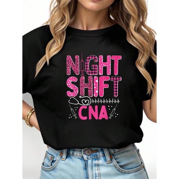 Nurse Leopard Night Shift CNA Nursing Assitant Night Worker T-Shirt