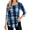 Blue Plaid, variant on Weardear Women's 3/4 Sleeve Tunic Tops Floral Print Casual Flare Swing Blouse Buttons Up T Shirts, M-XXL