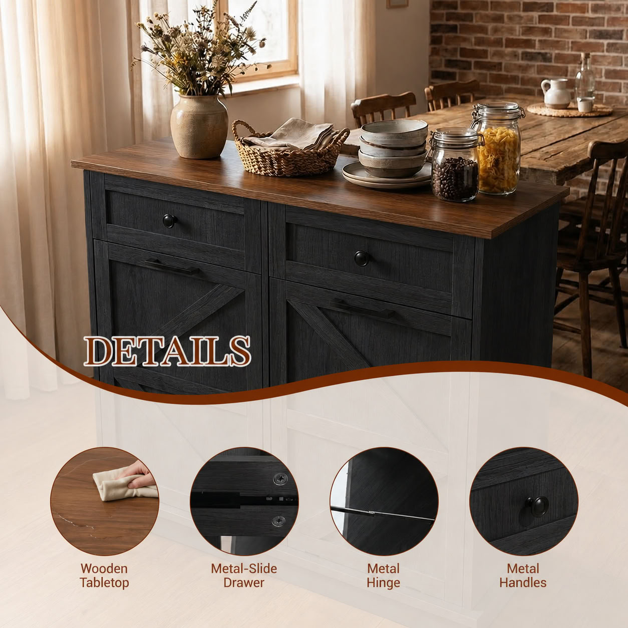 MAYEERTY 39.4" Farmhouse Storage Cabinet, Double Tilt Out Trash Can Cabinet with Drawer, Hidden Cabinet for Kitchen, Laundry, Living Room, Office