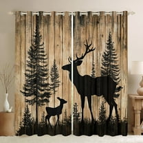 Manfei Rustic Farmhouse Cabin Black Out Curtains, Jungle Deer Animal Curtains Pack of 2 (42x63 Each), Brown Wooden Plank Bedroom Curtains, Living Room Curtains Decor