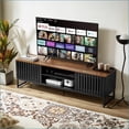 thumbnail image 6 of TV Furniture | 63 Inch Mid Century Modern Black TV Stand with Slatted Grille Doors & Storage | MDF | TV Size 60-69 Inches, 6 of 14