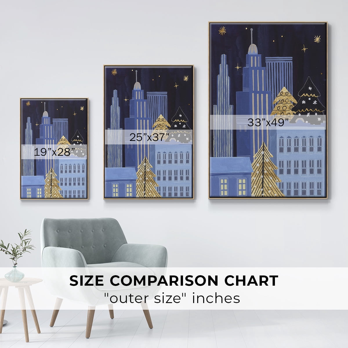 Holiday Night Collection B - Framed Gallery Wrapped Holiday Canvas - 17 x 25 - Natural Wood Frame