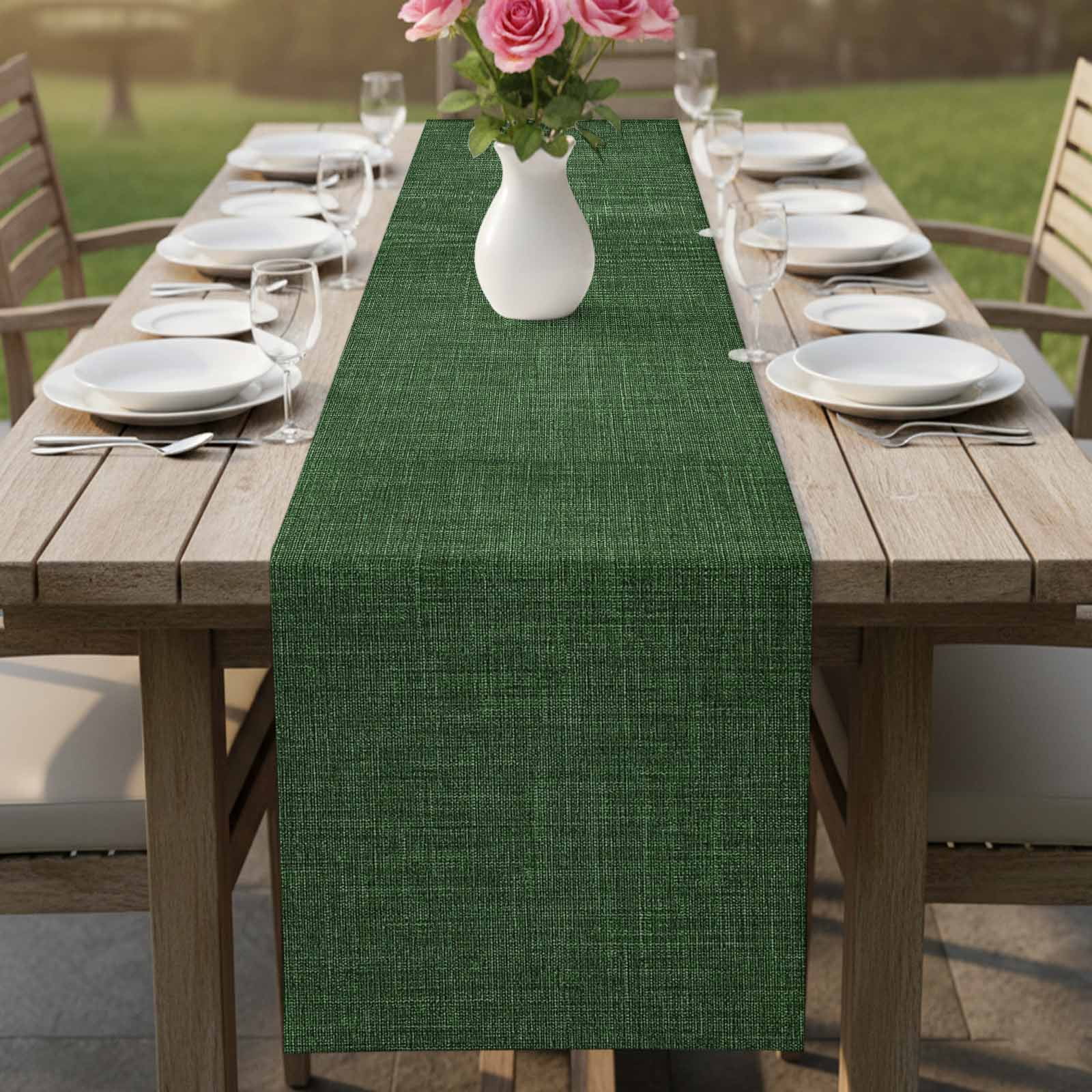 Dark Green Burlap Texture Table Runner, Farmhouse Vintage Green Washable Cotton Linen Table Runners 72 Inches Long, Dresser Scarf Runner for Dining/Coffee/Kitchen/TV Stands/Cabinets 13''x72''