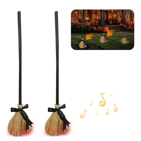 Chanana 2PCS Halloween Floating Broom, Dancing Witch Broomstick with Motion Sensor Spooky Sounds, Moving Floating Broom Halloween Prop, Animated Witch's Broomstick for House Party Decorations
