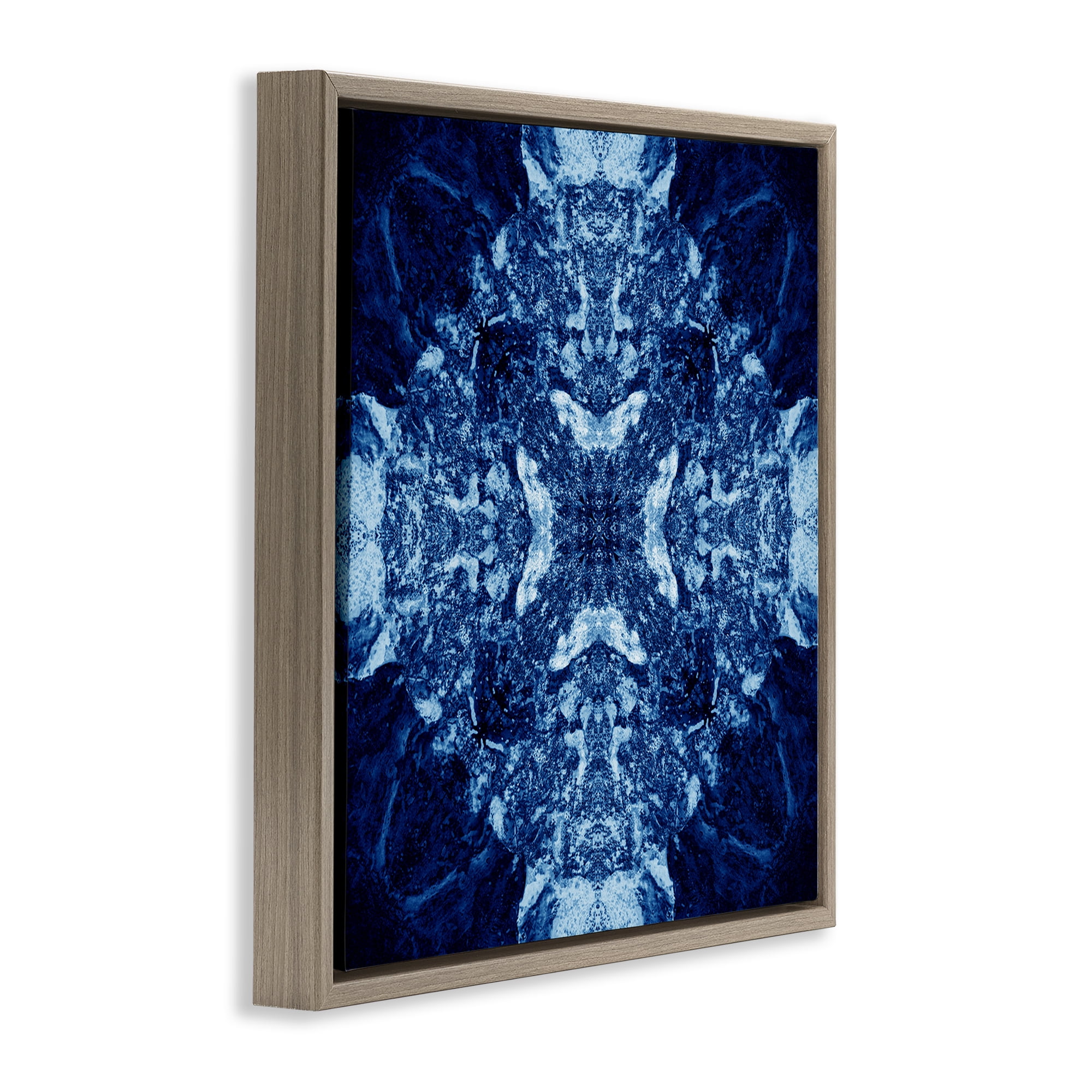 Stupell Industries Mosaic Pattern on Blue Abstract Painting Brown Floater Framed Canvas Art Print Wall Art, 18 x 18