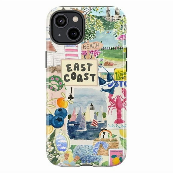 East Coast Summer Collage Phone Case – Nautical Beach Vibes Creative Double Layer Case for iPhone 16 15 14 13 12 11 Pro Max