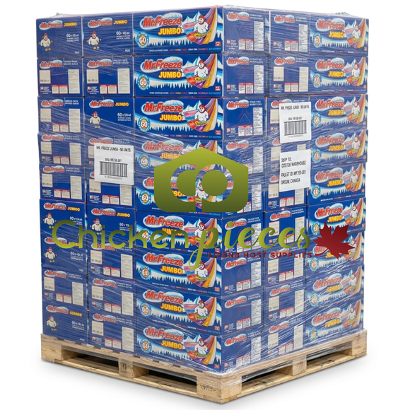 Mr Freeze Jumbo Freeze Popsicles 60 x150ml - Pallet Of 96 Cases -Total 5760 Freezies