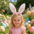 thumbnail image 2 of Ovzne Easter Bunny Ears Headband – Blue Fleece Hair Hoop with Spring Flowers for Holiday Parties, 2 of 6