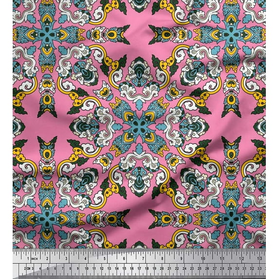 Soimoi Georgette Viscose Fabric Tiles Moroccan Printed Craft Fabric by The Yard 42 Inch Wide