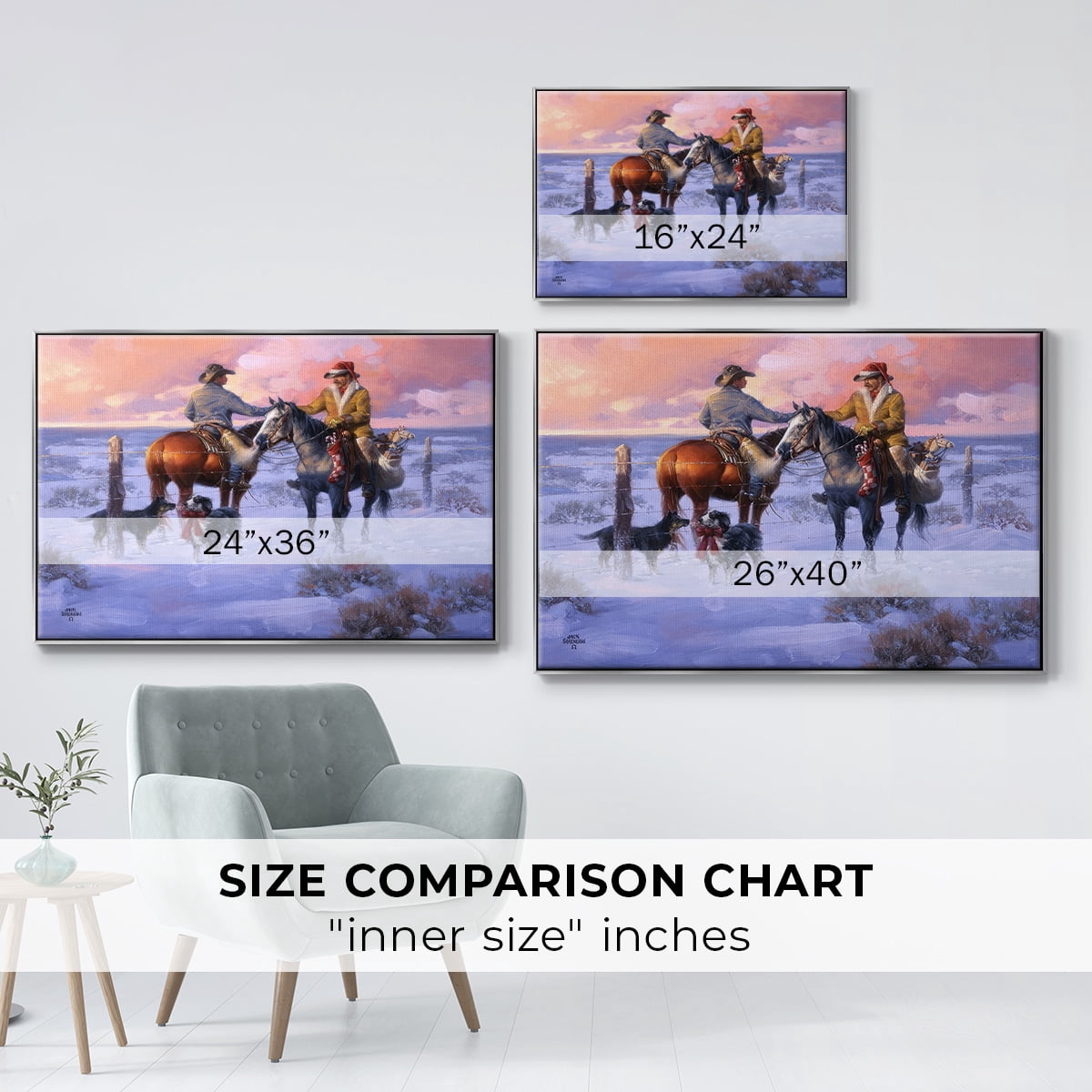 Sharin' Christmas with the Neighbors - Framed Gallery Wrapped Holiday Canvas - 27 x 41 - Silver Frame