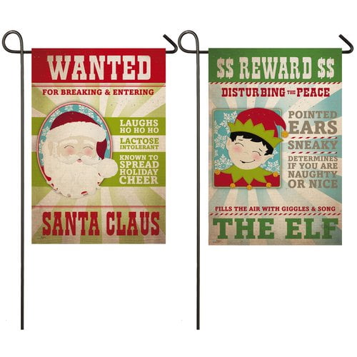 Evergreen Flag Garden Santa And Elf Wanted Signs 2 Sided